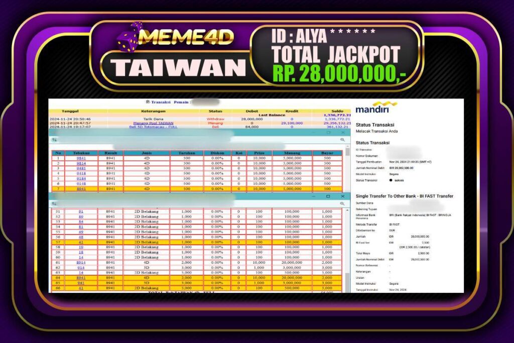 Bukti Jp MEME4D Togel Online 24 NOVEMBER 2024