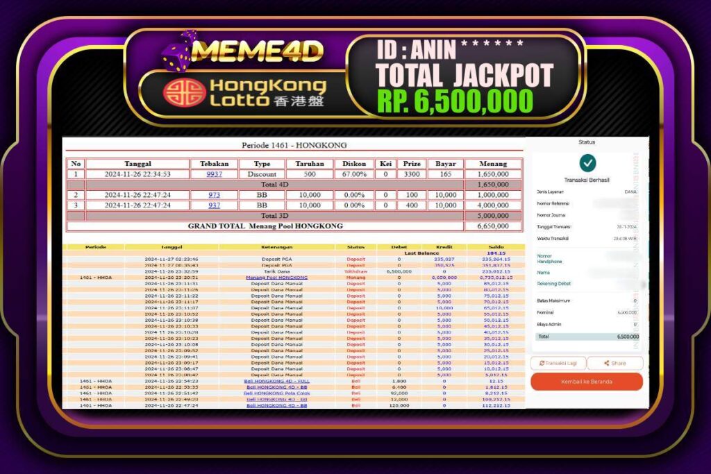 Bukti Jp MEME4D Togel Online 26 NOVEMBER 2024