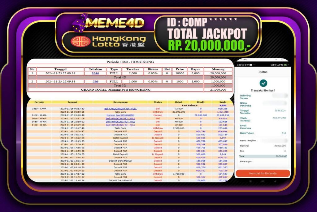 Bukti Jp MEME4D Togel Online 26 NOVEMBER 2024