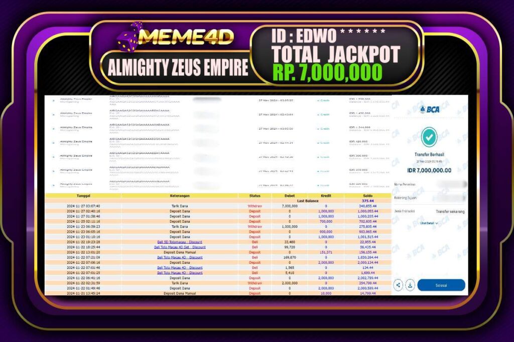 Bukti Jp MEME4D Togel Online 27 NOVEMBER 2024