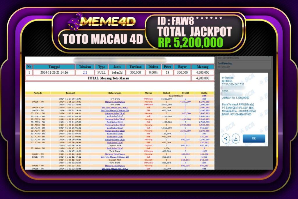 Bukti Jp MEME4D Togel Online 26 NOVEMBER 2024