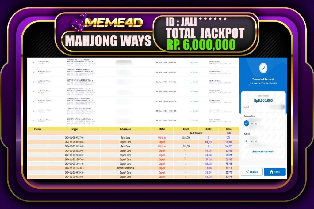 Bukti Jp MEME4D Togel Online 26 NOVEMBER 2024