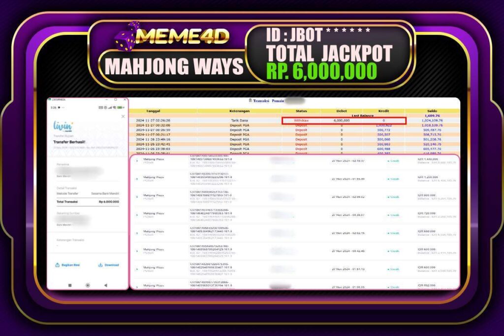 Bukti Jp MEME4D Togel Online 27 NOVEMBER 2024