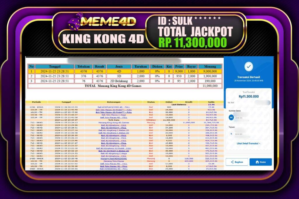 Bukti Jp MEME4D Togel Online 25 NOVEMBER 2024