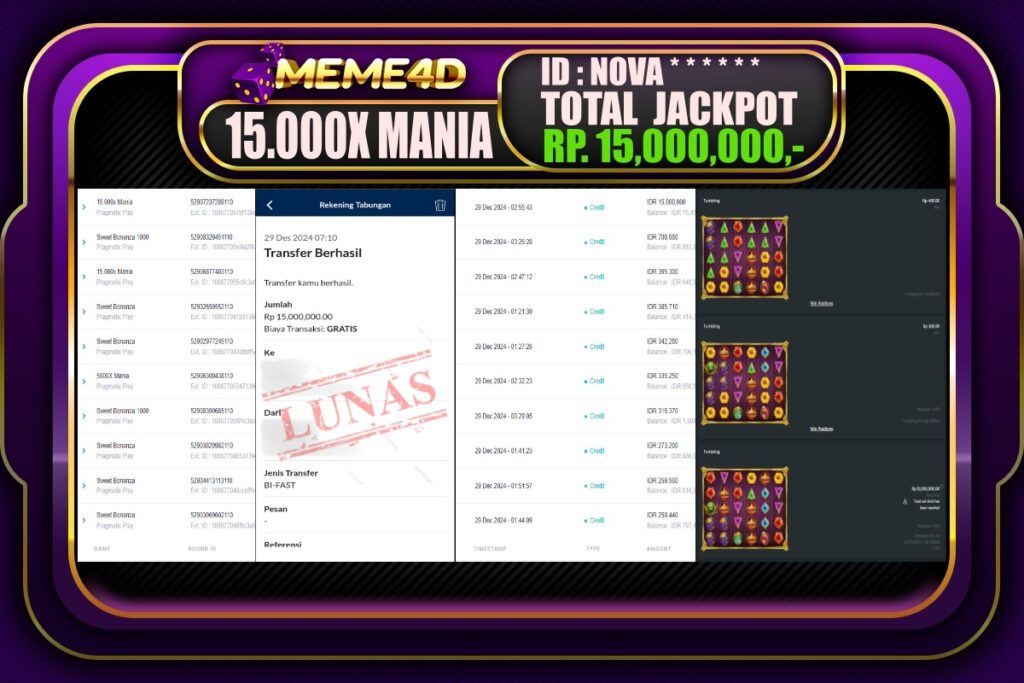 Bukti Jp MEME4D Slot Online 29 DESEMBER 2024