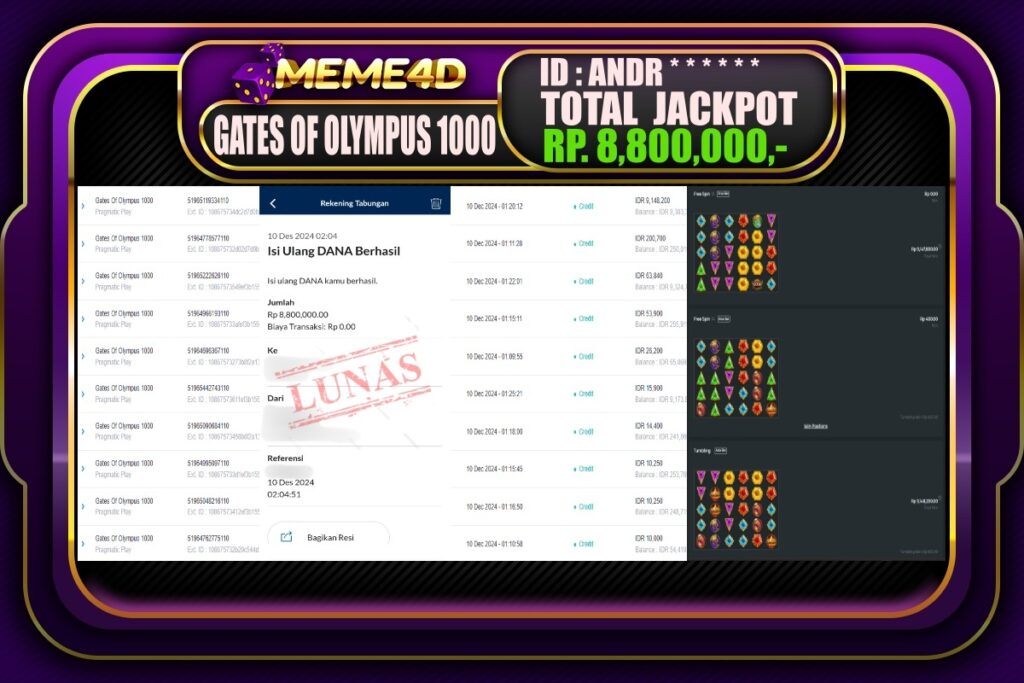 Bukti Jp MEME4D Slot Online 10 DESEMBER 2024