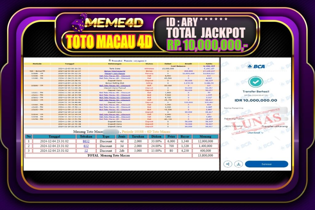 Bukti Jp MEME4D Togel Online 05 DECEMBER 2024