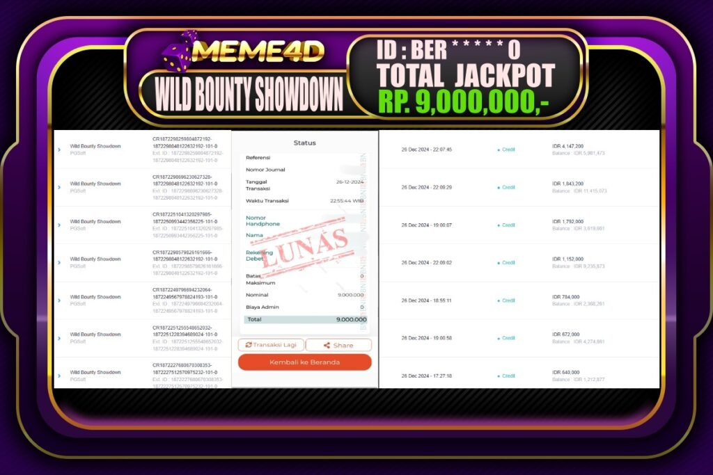 Bukti Jp MEME4D Slot Online 27 DESEMBER 2024