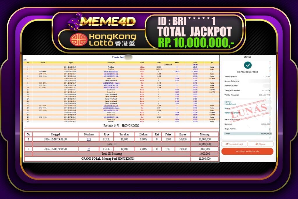 Bukti Jp MEME4D Togel Online 11 DESEMBER 2024