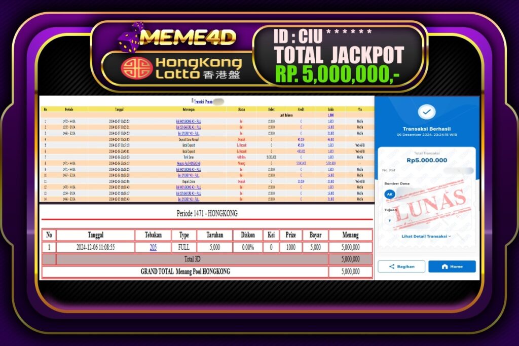 Bukti Jp MEME4D Togel Online 07 DECEMBER 2024