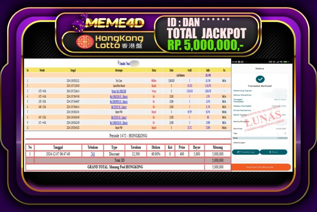 Bukti Jp MEME4D Togel Online 08 DECEMBER 2024