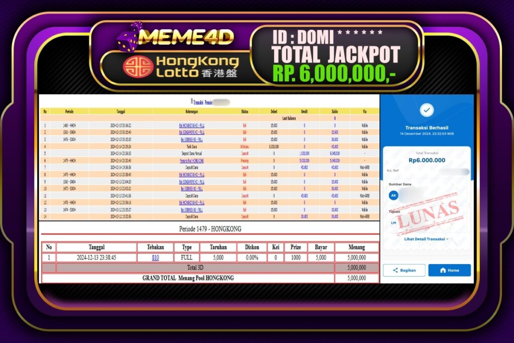 Bukti Jp MEME4D Togel Online 15 DESEMBER 2024