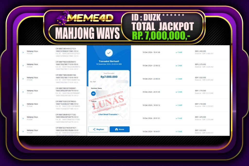 Bukti Jp MEME4D Slot Online 20 DESEMBER 2024