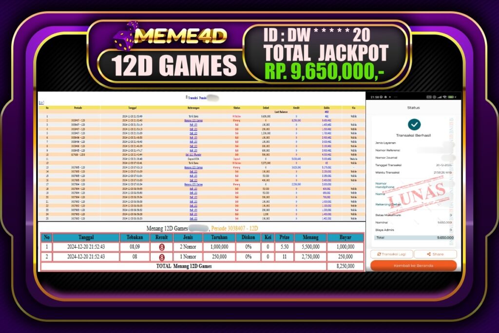 Bukti Jp MEME4D Casino Online 21 DESEMBER 2024