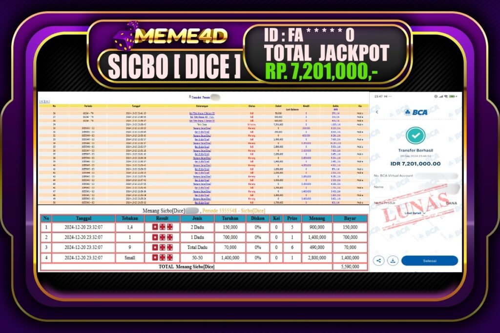 Bukti Jp MEME4D Casino Online 21 DESEMBER 2024