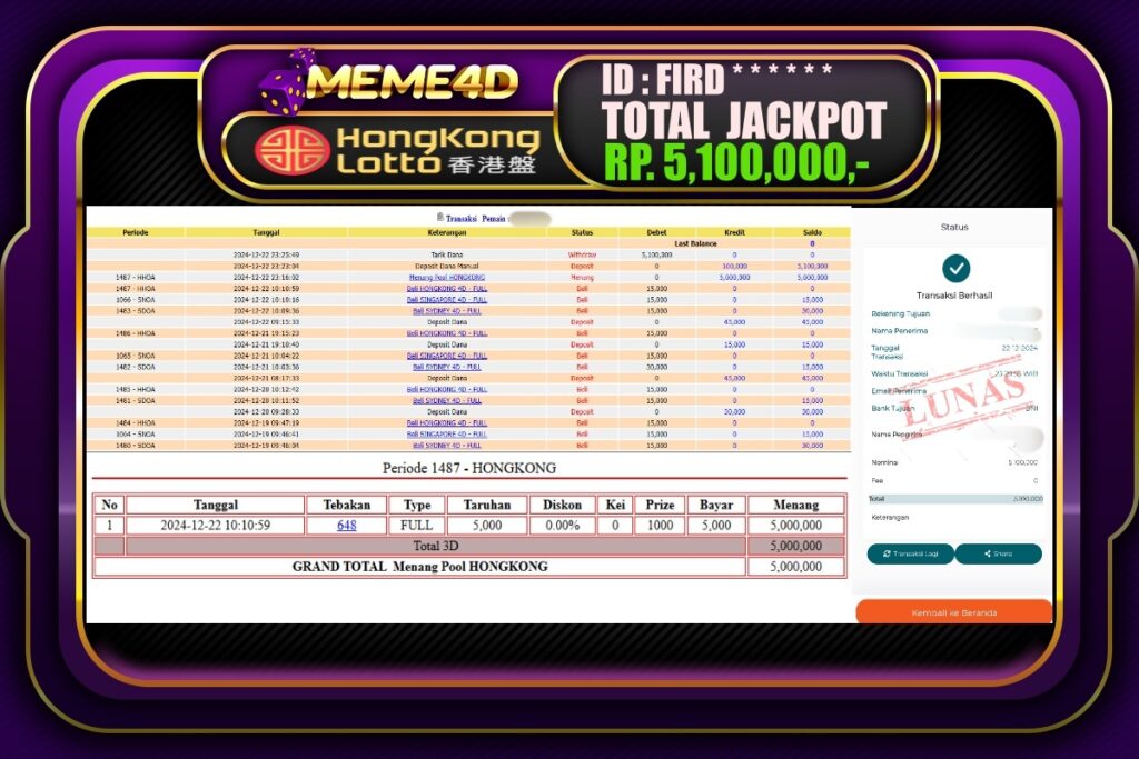 Bukti Jp MEME4D Togel Online 23 DESEMBER 2024