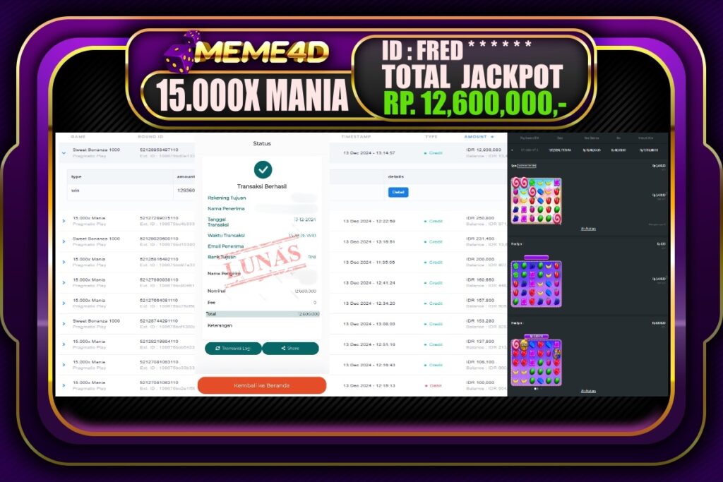 Bukti Jp MEME4D Slot Online 14 DESEMBER 2024