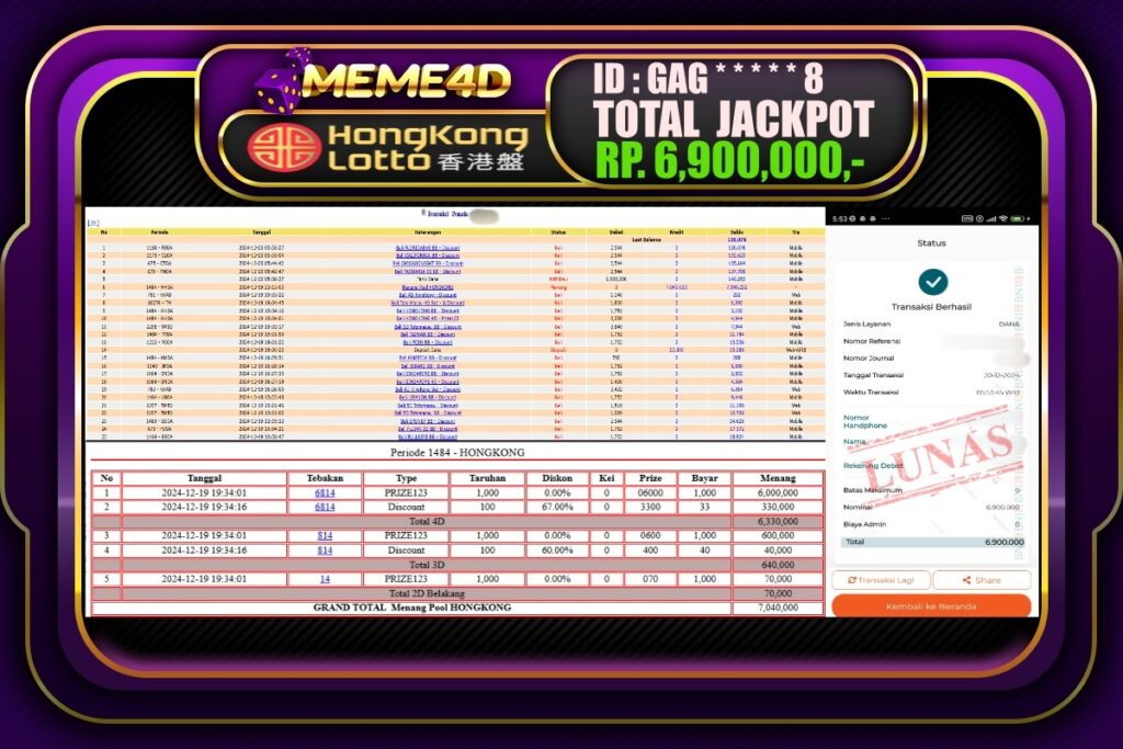 Bukti Jp MEME4D Togel Online 20 DESEMBER 2024