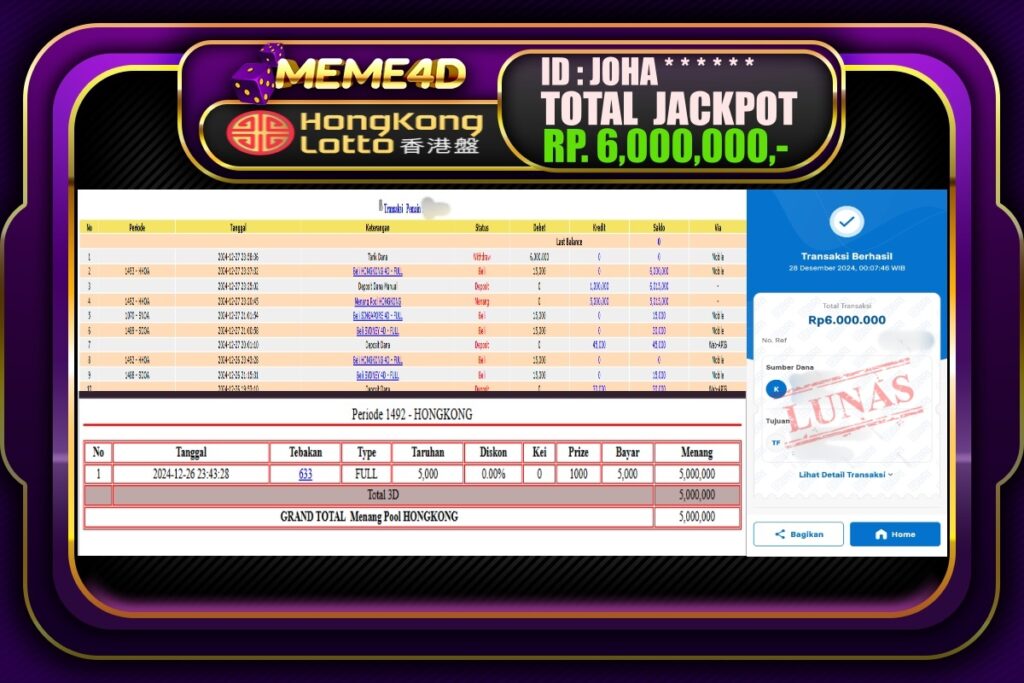 Bukti Jp MEME4D Togel Online 28 DESEMBER 2024