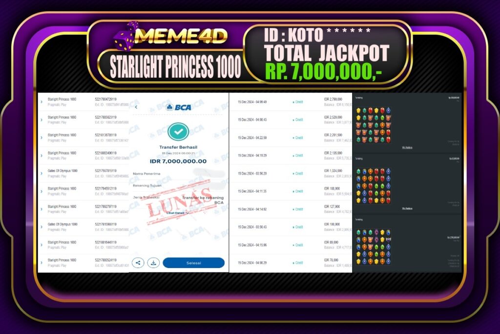 Bukti Jp MEME4D Slot Online 15 DESEMBER 2024