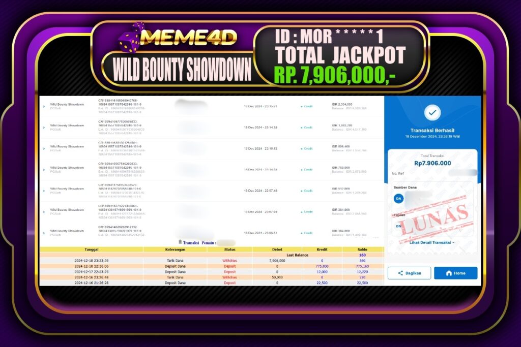 Bukti Jp MEME4D Slot Online 19 DESEMBER 2024