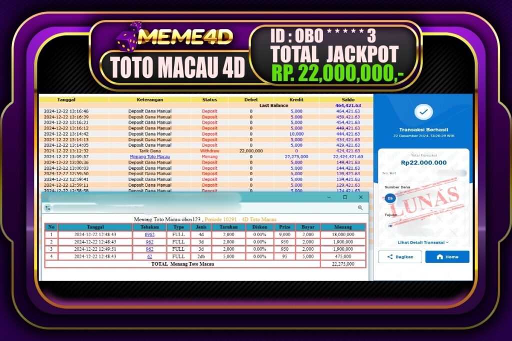 Bukti Jp MEME4D Togel Online 23 DESEMBER 2024