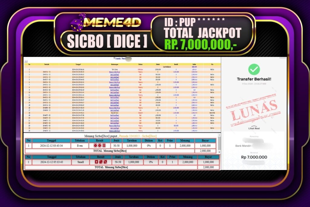 Bukti Jp MEME4D Casino Online 12 DESEMBER 2024