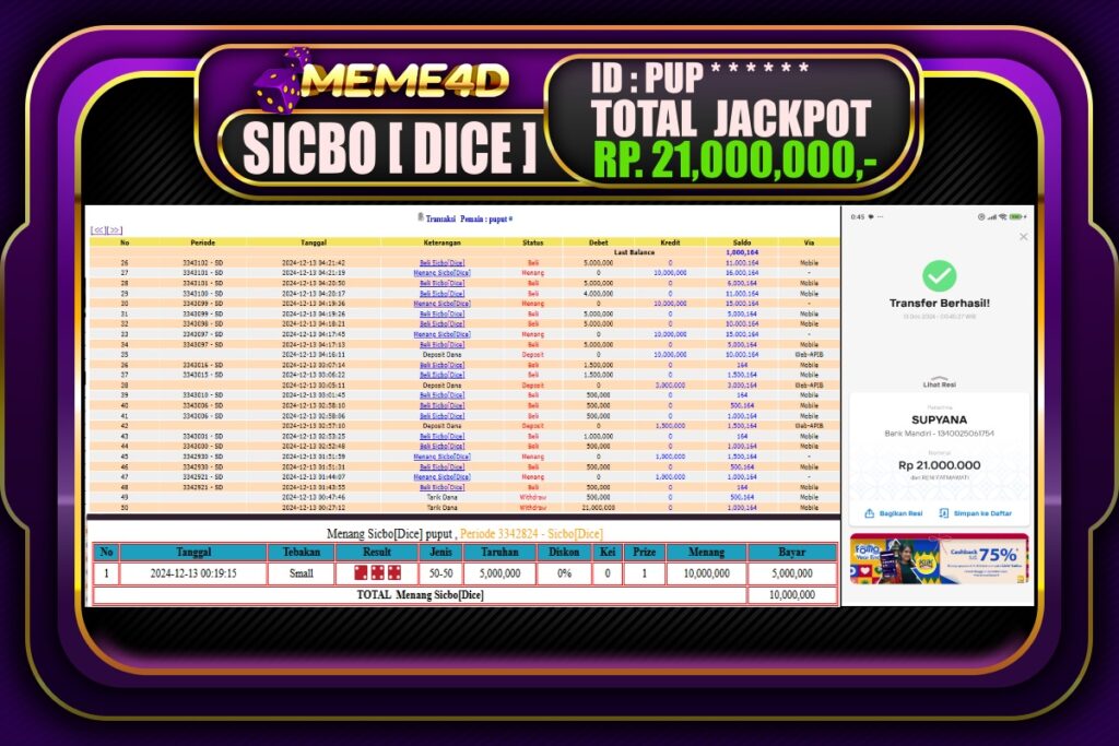 Bukti Jp MEME4D Casino Online 13 DESEMBER 2024