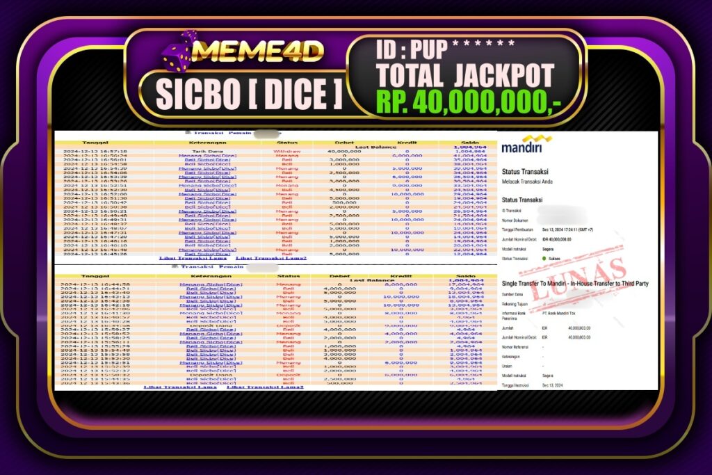 Bukti Jp MEME4D Casino Online 14 DESEMBER 2024