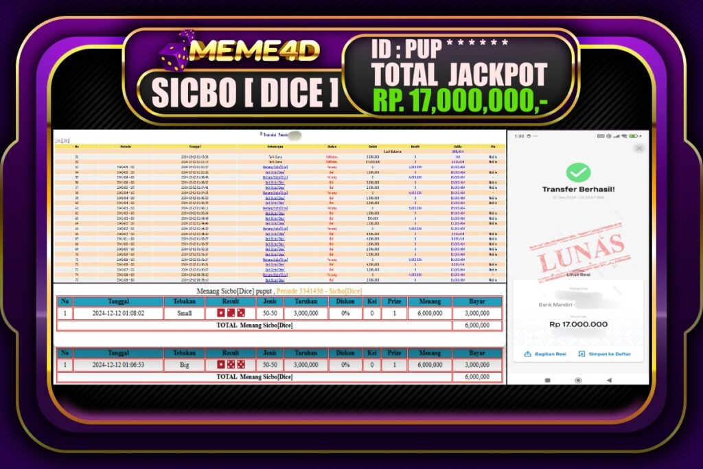 Bukti Jp MEME4D Casino Online 12 DESEMBER 2024