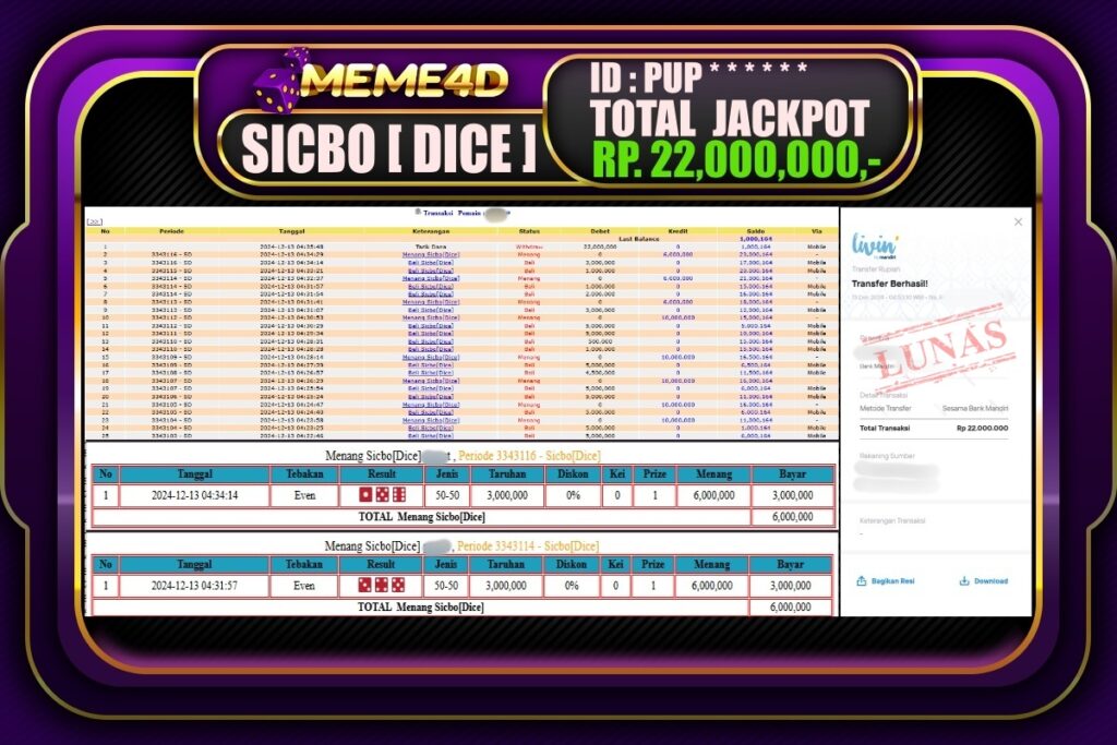 Bukti Jp MEME4D Casino Online 13 DESEMBER 2024