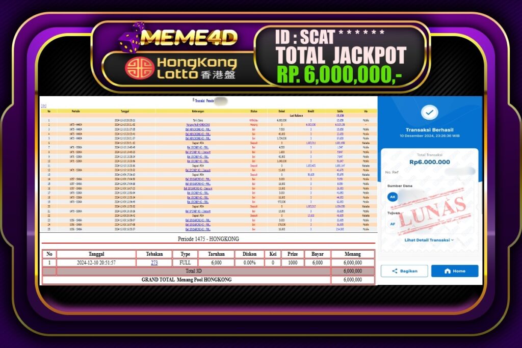 Bukti Jp MEME4D Togel Online 11 DESEMBER 2024