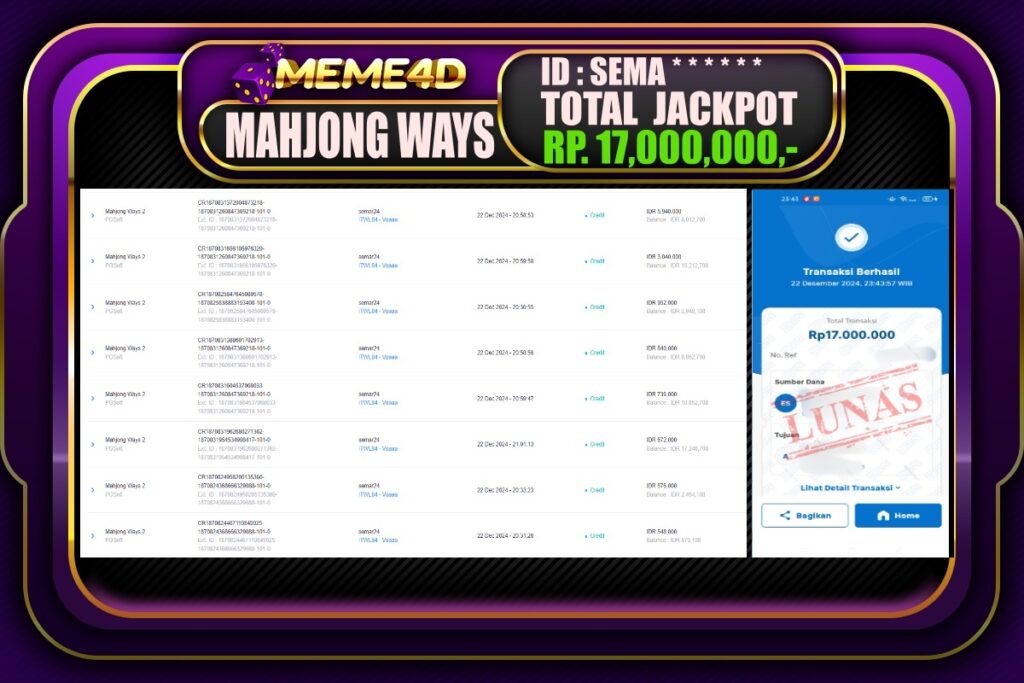 Bukti Jp MEME4D Slot Online 23 DESEMBER 2024