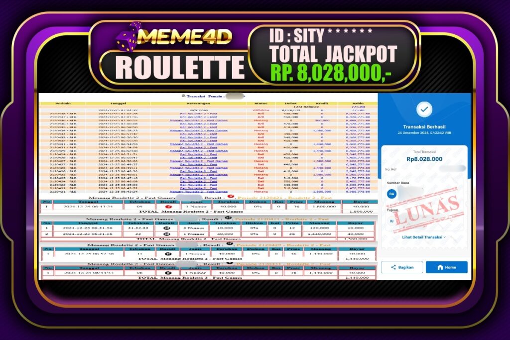 Bukti Jp MEME4D Casino Online 25 DESEMBER 2024