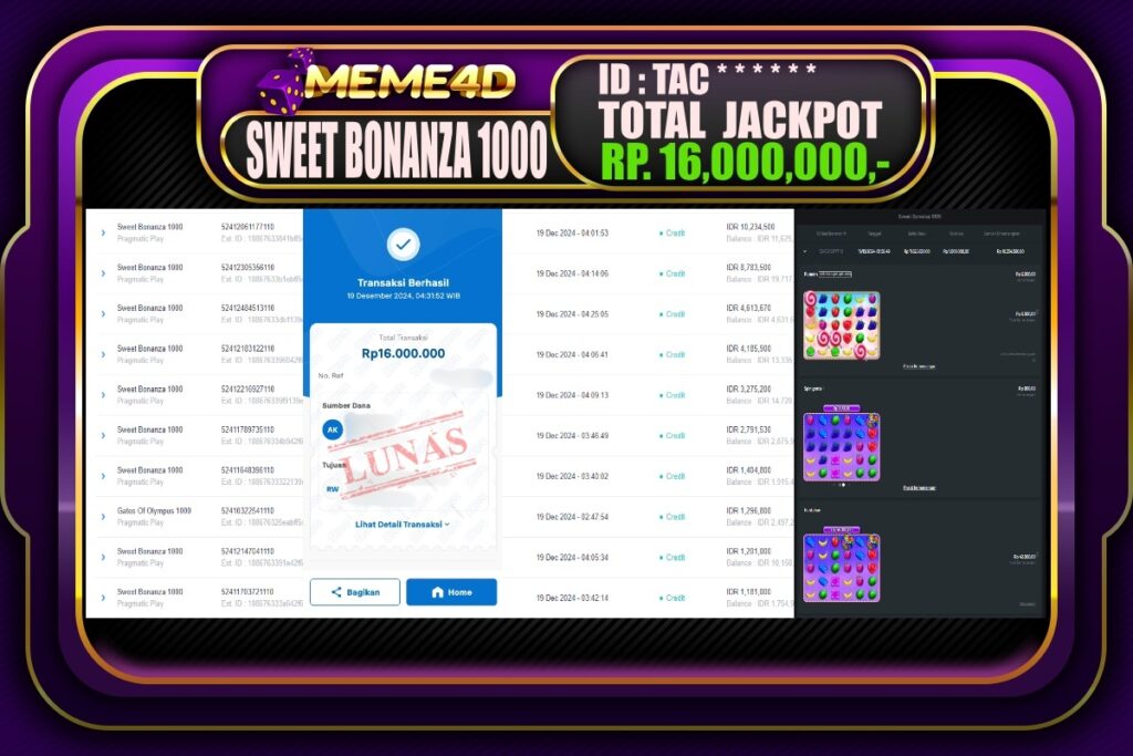 Bukti Jp MEME4D Slot Online 19 DESEMBER 2024