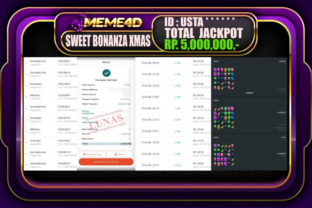 Bukti Jp MEME4D Slot Online 08 DESEMBER 2024