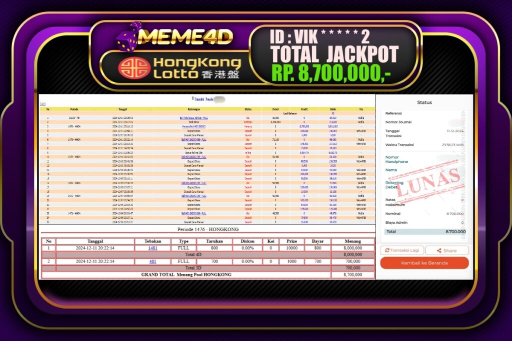 Bukti Jp MEME4D Togel Online 12 DESEMBER 2024