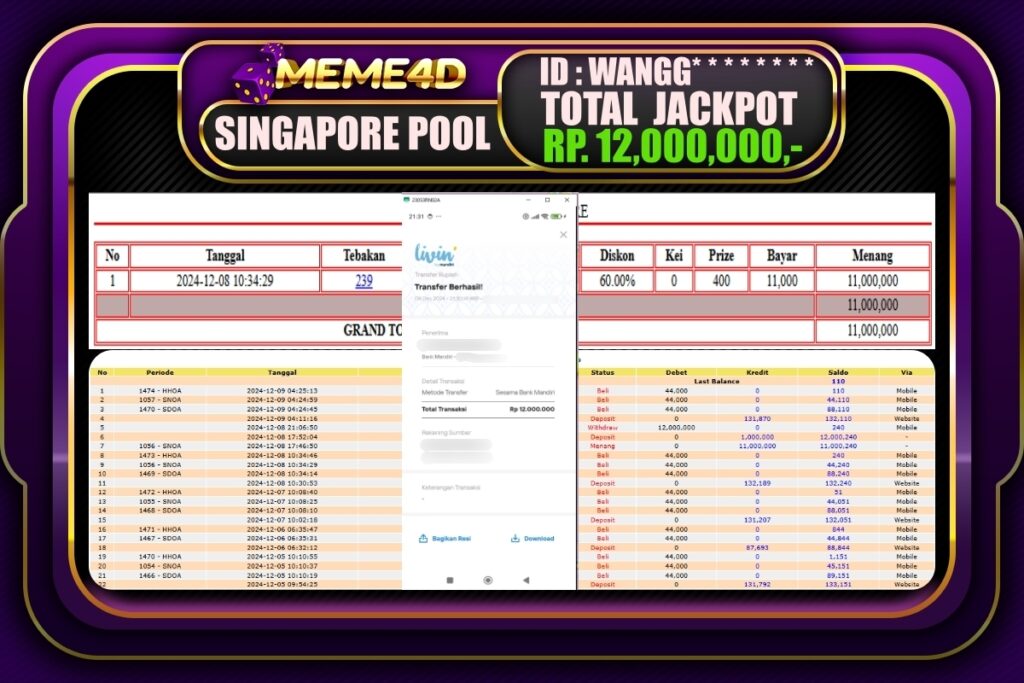 Bukti Jp MEME4D Togel Online 09 DESEMBER 2024