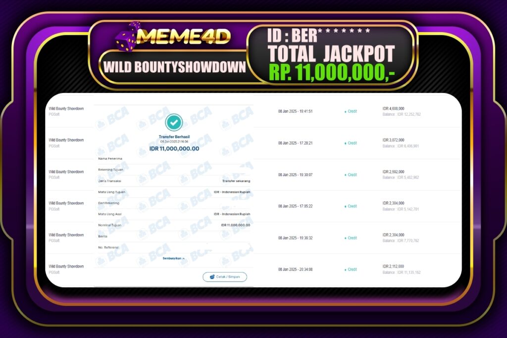 Bukti Jp MEME4D Slot Online 09 JANUARI 2025