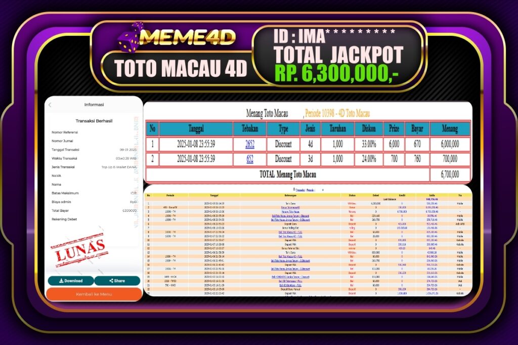 Bukti Jp MEME4D Togel Online 09 JANUARI 2025