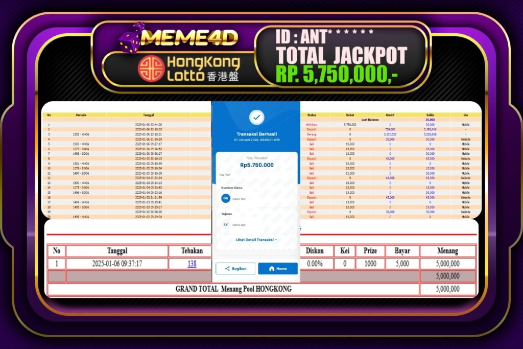 Bukti Jp MEME4D Togel Online 07 JANUARI 2025