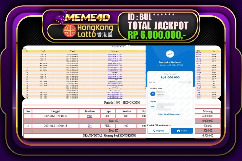 Bukti Jp MEME4D Togel Online 02 JANUARI 2025