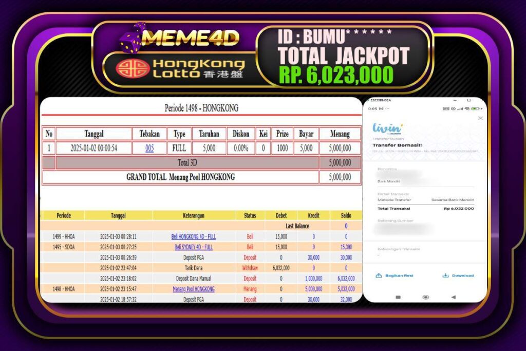 Bukti Jp MEME4D Togel Online 03 JANUARI 2025