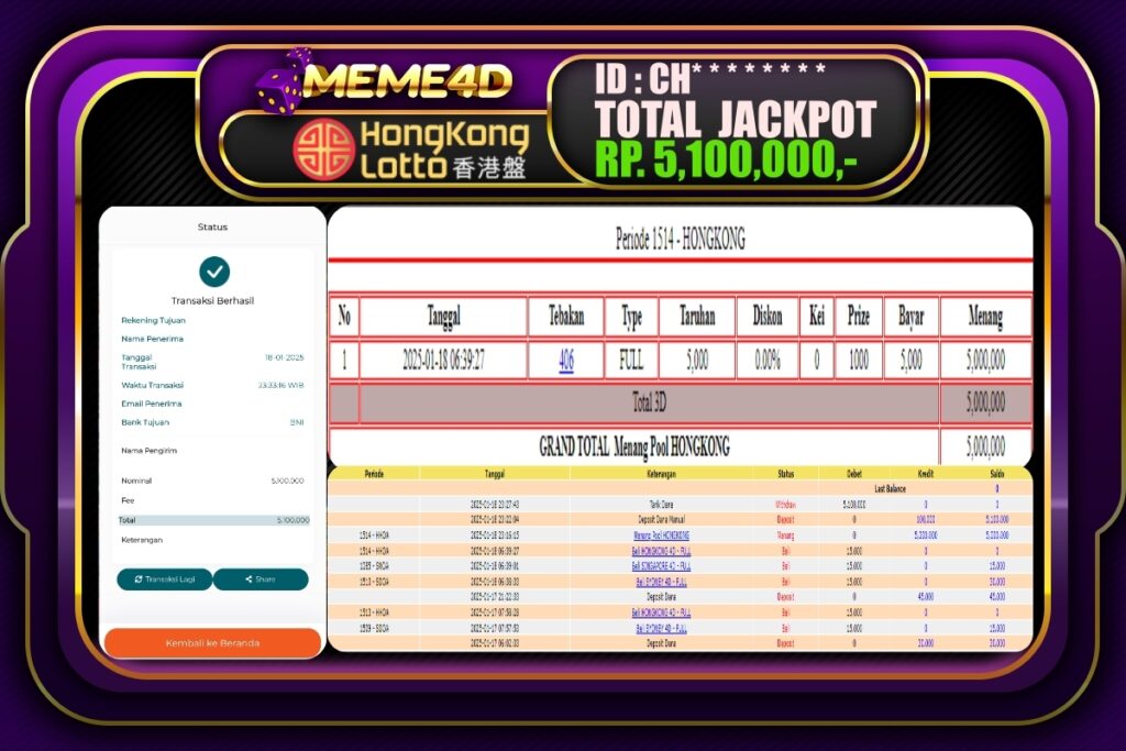 Bukti Jp MEME4D Togel Online 19 JANUARI 2025