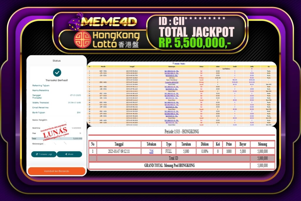 Bukti Jp MEME4D Togel Online 08 JANUARI 2025