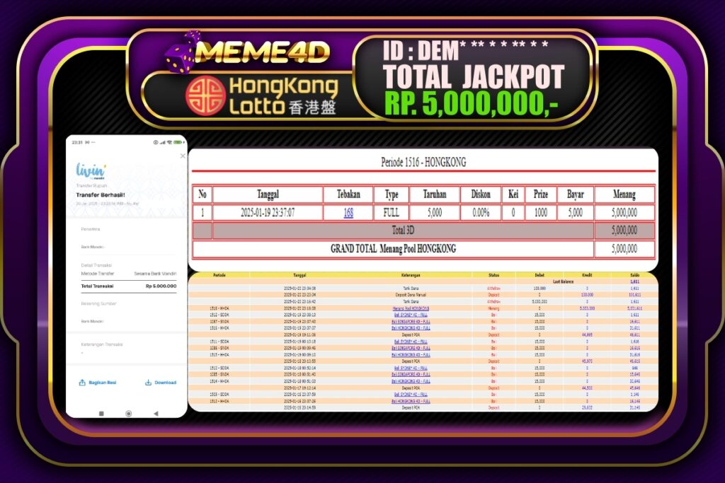 Bukti Jp MEME4D Togel Online 21 JANUARI 2025