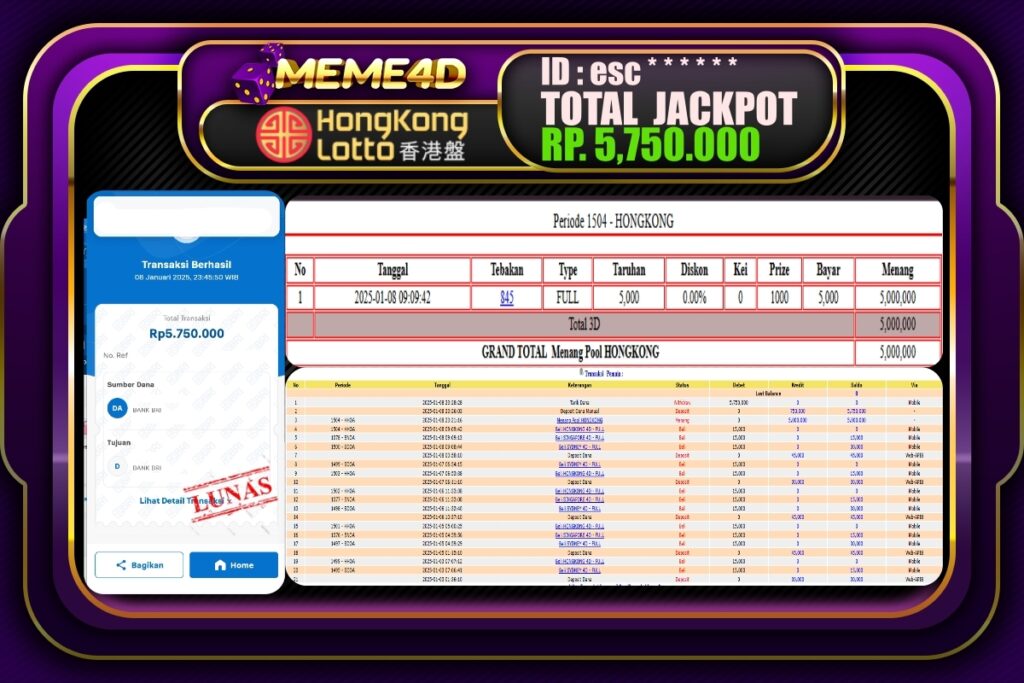 Bukti Jp MEME4D Togel Online 09 JANUARI 2025