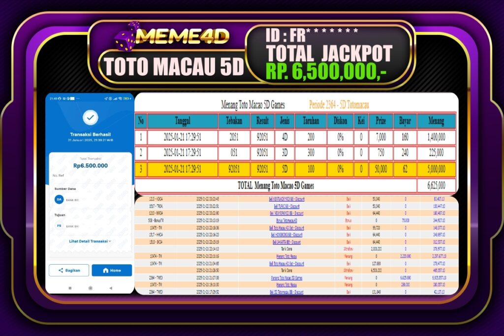 Bukti Jp MEME4D Togel Online 22 JANUARI 2025