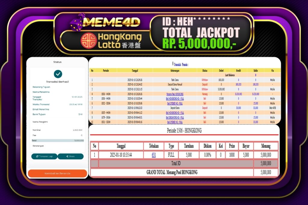 Bukti Jp MEME4D Togel Online 11 JANUARI 2025