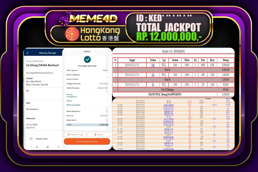 Bukti Jp MEME4D Togel Online 21 JANUARI 2025